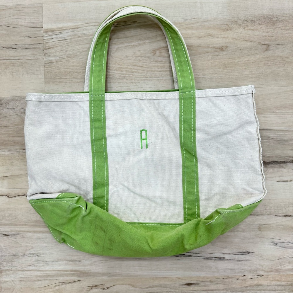 L.L. Bean monogrammed A boat tote green canvas travel bag